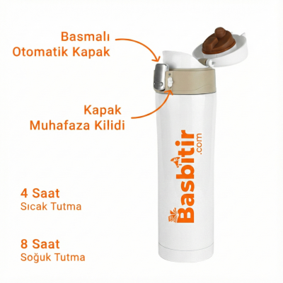 Otomatik Kapaklı Çelik Termos Mug